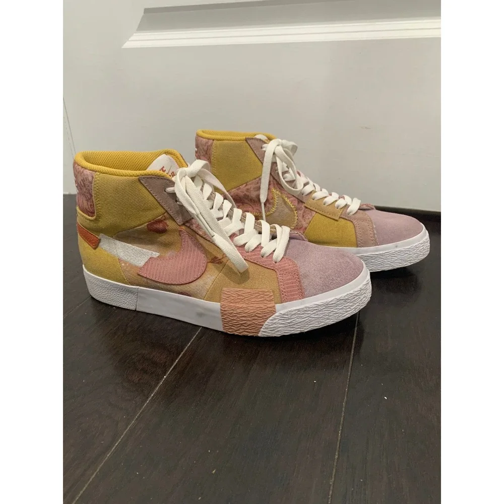 Nike SB Zoom Blazer Mid Premium Mosaic Citron Pink DA8854-300 Skate Shoes